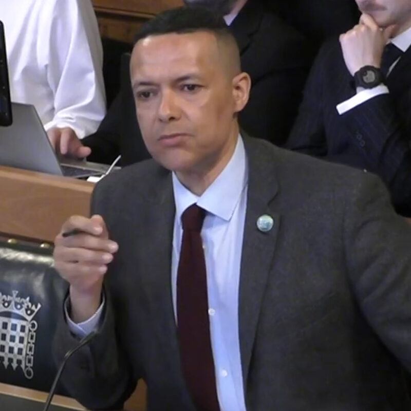 A screenshot of Clive Lewis MP questioning the panel at the Environmental Audit Committee