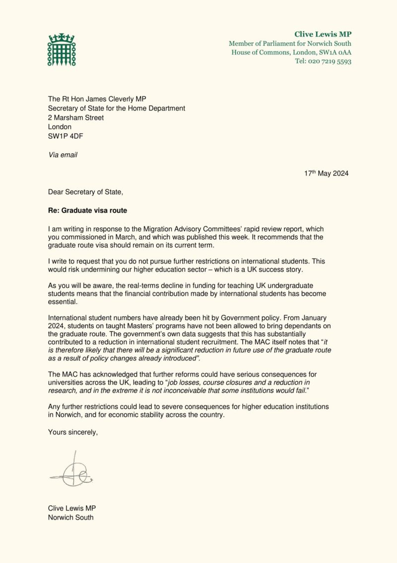 My letter to the Home Secretary James Cleverly