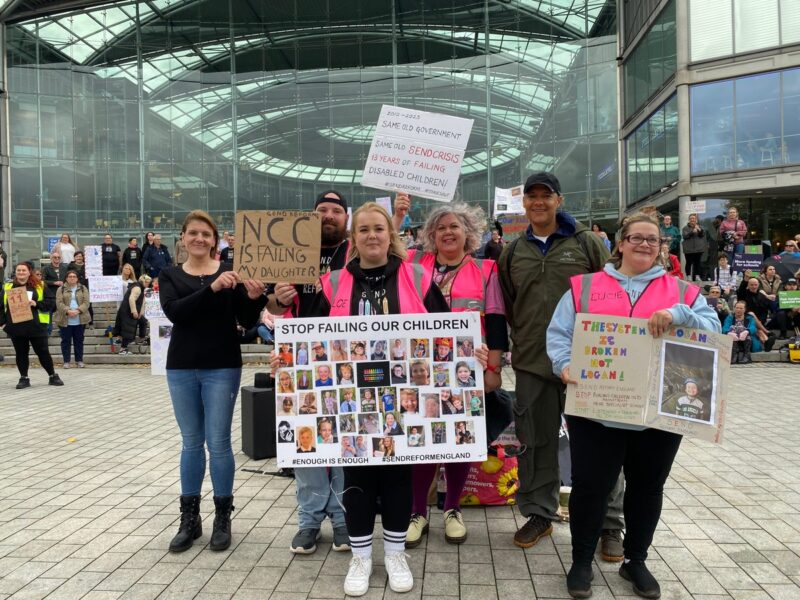 An image of Clive Lewis MP attending the protest on SEND reform outside Norwich City Hall and The Forum.