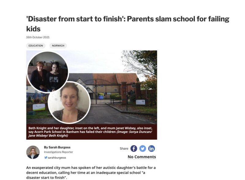 A screenshot from the article I commented in, from the Norwich Evening News. The headline states: 