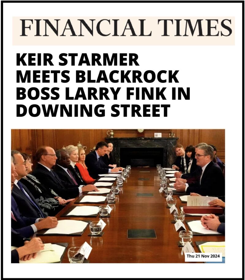 Financial times clippping Keir Starmer meets BlackRock boss Larry Fink in Downing Street